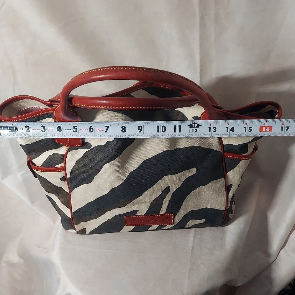 Dooney & Bourke Zebra Canvas Tote Bag Red Leather Trim Safari Large READ DESC